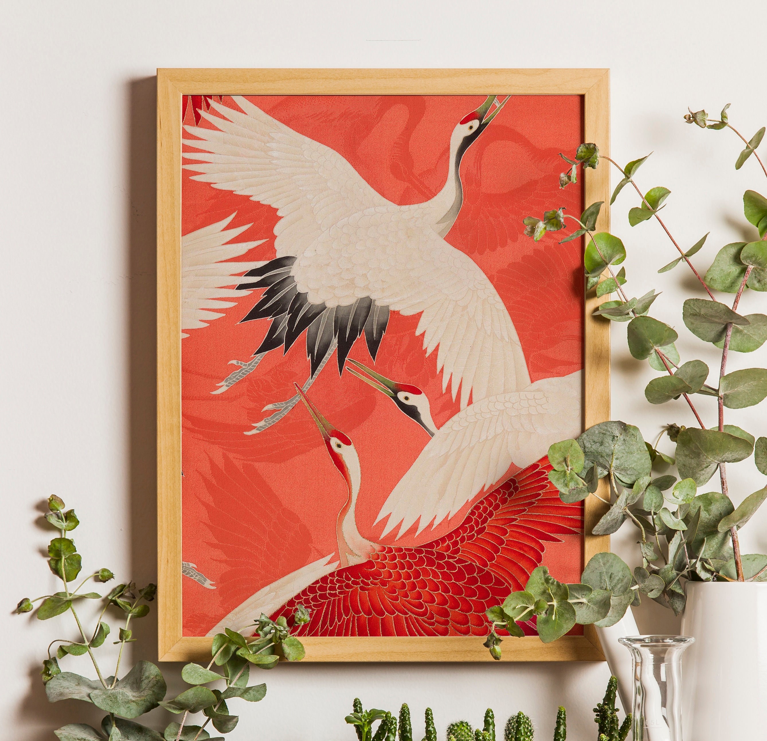 Vintage Japanese Poster With Crane , Bird Illustration, Home