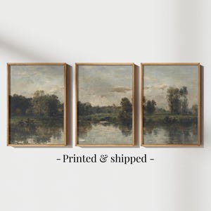 Landscape Painting French Country Decor Set of 3 Prints, Canvas Sage Green Wall Art, Cottagecore Decor, Nature Wall Art, Gallery Wall Set
