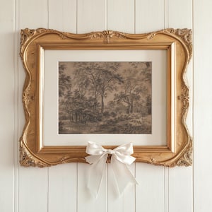 Pintura de paisagem em aquarela antiga e temperamental, arte marrom escura, desenho de floresta vintage, esboço de floresta vintage, decoração rústica para casa