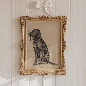Black Labrador Art Print, Vintage Dog Painting, Antique Animal Portrait, Dog Sketch, Farmhouse Painting, Dog Lovers Gift, Dog Print, SHIPPED
