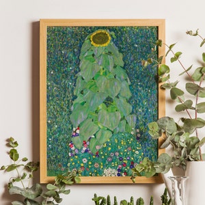 Klimt Poster, Vintage Poster, Retro Prints, Klimt Sunflower Print, Klimt Wall Art, Gustav Klimt Poster Print, Botanical Print, Green poster