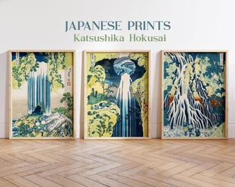 Japanese Prints Set of 3, Hokusai Prints, Katsushika Hokusai Japanese, Woodblock Art, Japanese Wall Art, Gallery Wall Art, Vintage Japanese