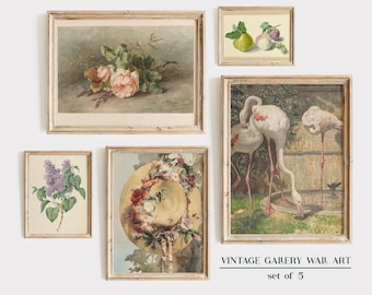 Vintage Botanical Gallery Wall Print SET, PRINTED, Summer prints, Rustic Wall Decor, Neutral Vintage Gallery Print Set, Farmohouse Decor