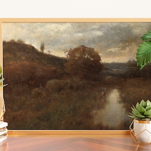 Moody Autumn Landscape Painting, Moody Fall Landscape, Vintage Fall Landscape Print, Warm Tone Rustic Country Wall Art, Rustic Farmhouse Art