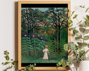 Henri Rousseau art print, Woman Walking in an Exotic Forest, Jungle painting, Rousseau jungle art, Jungle art print, Rousseau wall art