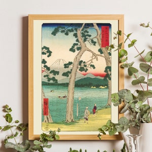 Stary japoński plakat, Utagawa Hiroshige – Fuji po lewej stronie drogi Tōkaidō, Ukiyo-e Japońskie wydruki Sztuka japońska Plakat Mount Fuji