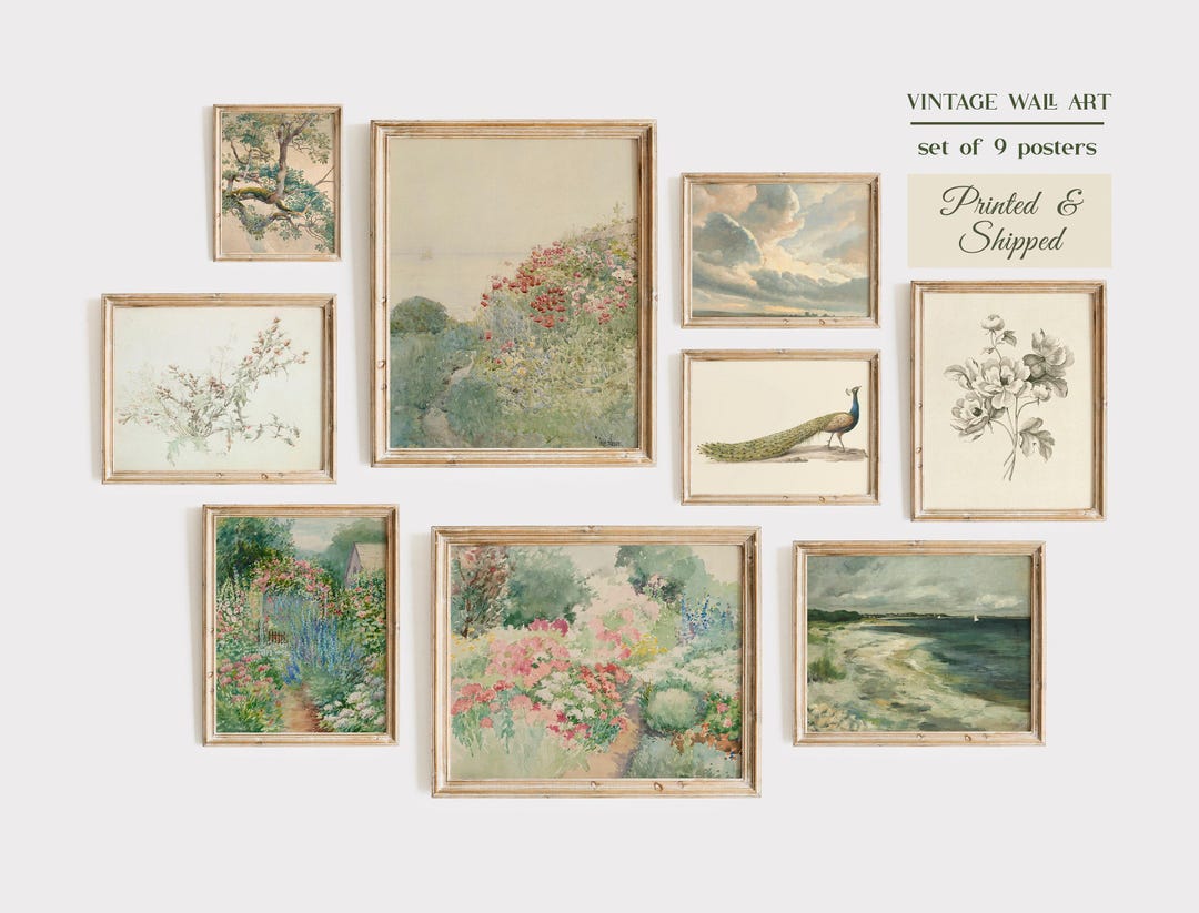 Vintage Landscape Art Print Set, Neutral Cottagecore Gallery Wall, Set ...