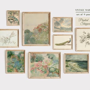 Vintage Landscape Art Print Set, Neutral Cottagecore Gallery Wall, Set of 9