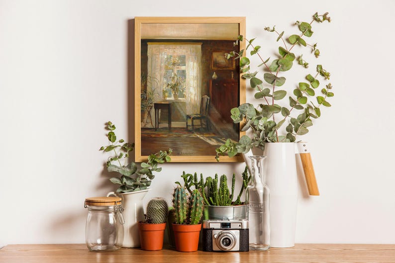 Sunshine in the living room Print, European Prints, European Painting, Vintage Painting, Sunlit, Vintage Style Prints, Antique Painting image 2