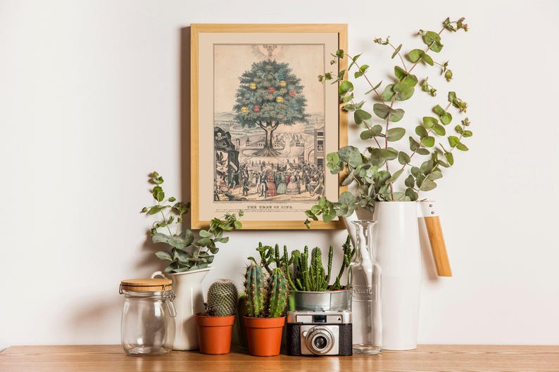 Tree of life art print, Nature wall art, Vintage tree, Antique tree painting, Life, Death, Old book page, antique book page, Tree wall art imagen 3