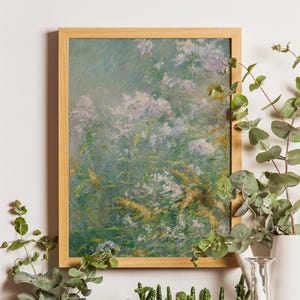 Meadow Art, Green Abstract Wild Flowers Painting, Botanical Print, Vintage Spring Meadow Landscape Painting, Farmhouse Decor, Meadow Print