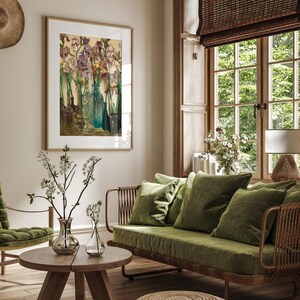 Close-up view of a vintage floral art print reproduction showing fine details of Frederick Judd Waugh’s 1922 Rum Row painting. The image highlights the rich texture, soft color transitions, and painterly quality of the floral still life, printed with archival inks on high-quality paper for long-lasting wall decor.