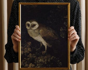 Antique Owl Print Victorian Wall Art, Dark Academia Bird Wall Art, Antique Natural History Artwork, Owl Wall Decor, FRAMED or UNFRAMED