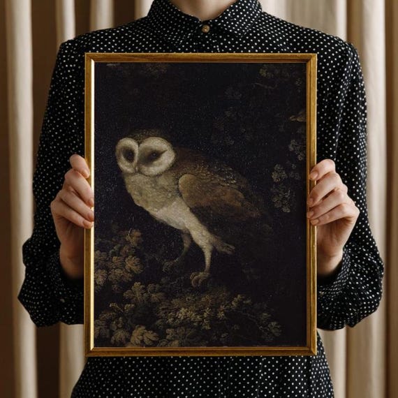 Antique Owl Print Victorian Wall Art, Dark Academia Bird Wall Art, Antique Natural History Artwork, Owl Wall Decor, FRAMED or UNFRAMED
