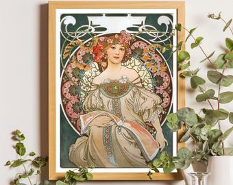 Alphonse Mucha Print, Alphonse Mucha Poster, Bohemian Print, Mucha Wall Art, Art Nouveau Poster, Retro Print, Retro Wall Art, Bohemian decor