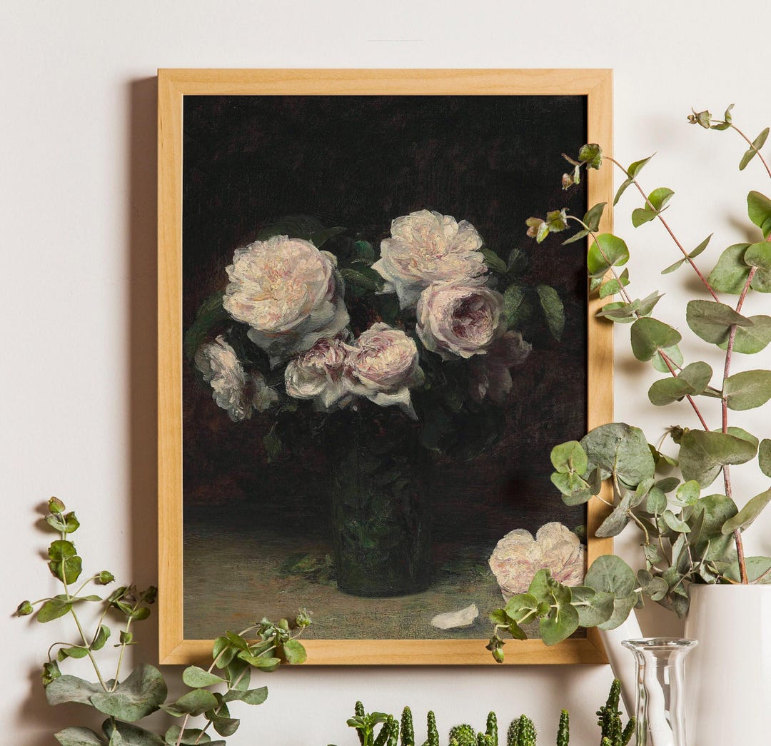 White Roses Still Life Painting, French Antique Floral Print - Etsy