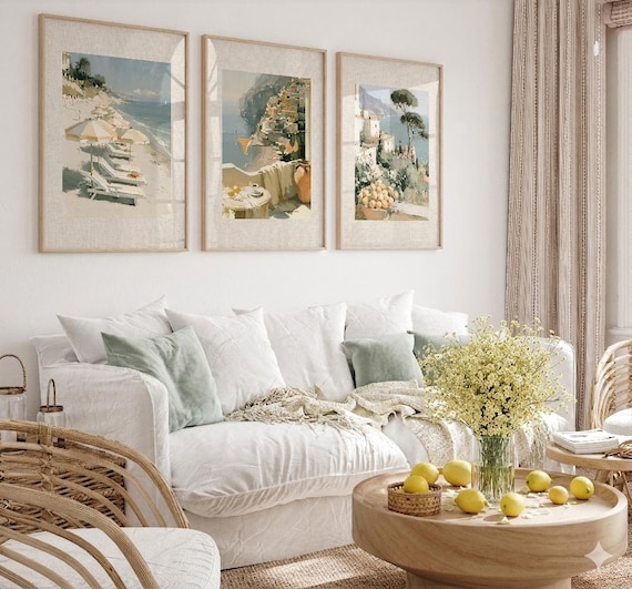 Set of 3 Amalfi Coast Wall Art Prints, Positano Triptych, Italian Coastal Decor, Framed Art Prints, Gallery Wall Set, Beach Wall Art