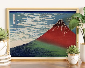 Mount Fuji Fine Wind Clear Morning Print, Hokusai Ukiyo Japanese Poster, Vintage Decor