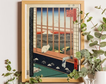 Vintage Japanese Ukiyo-e Print, Hiroshige Asakusa Ricefields Artwork