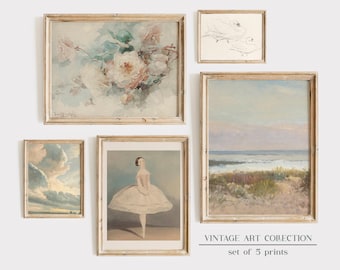 Vintage Girls Room Art Prints, Swan, Ballerina, Roses, Set of 5