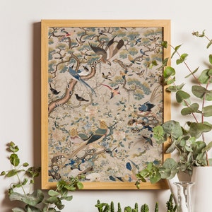 Birds in a garden Chinoiserie Art Print, Vintage Print, Vintage Birds Print, Chinese Art, Bird Art, Botanical Art Print, Tropical Birds Art