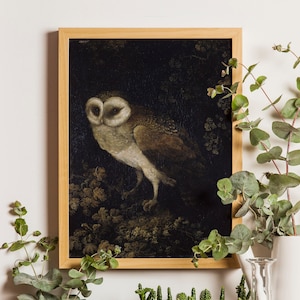 Antike Eulenmalerei, Dark Academia Wandkunst, Stimmungsvoller rustikaler Vogeldruck, Vintage Tierwandkunst, Vintage Eulendruck, Eulenwandkunst, Vogeldruck