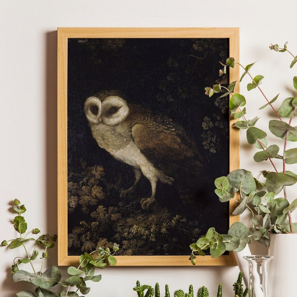 Antique Owl Painting, Dark Academia Wall Art, Moody Rustic Bird Print, Vintage Animal Wall Art, Vintage Owl Print, Owl Wall Art, Bird Print