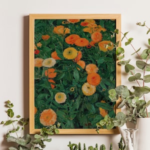 Marigolds Vintage Painting, Marigolds Wall Art, MAILED PRINTS, Flowers Wall Art, Vintage Wall Art, Colorful Wall Art, Vintage Flower Print