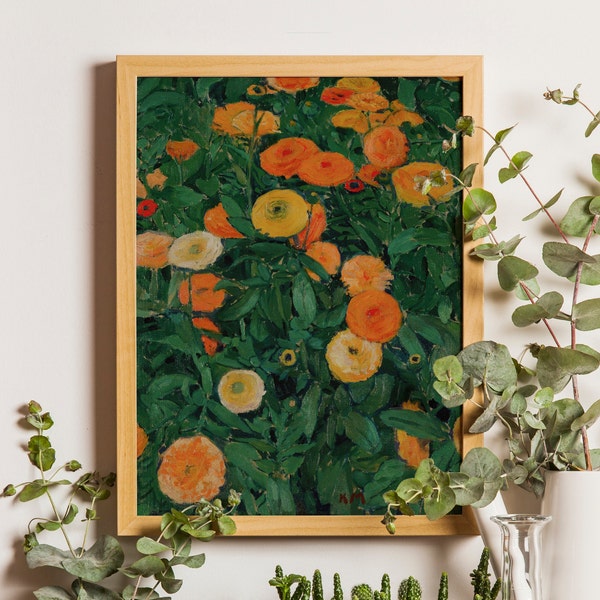 Goudsbloemen Vintage schilderij, Goudsbloemen kunst aan de muur, GEMAILD PRINTS, bloemen kunst aan de muur, vintage kunst aan de muur, kleurrijke muur kunst, vintage bloemenprint