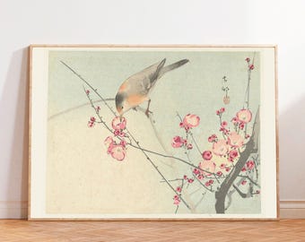Ohara Koson Songbird Blossom Branch Print, Japanese Botanical Art
