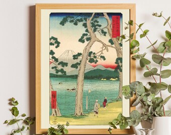 Stary japoński plakat, Utagawa Hiroshige – Fuji po lewej stronie drogi Tōkaidō, Ukiyo-e Japońskie wydruki Sztuka japońska Plakat Mount Fuji