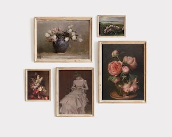 Vintage Floral Art Prints Set, Shabby Chic Cottagecore Decor