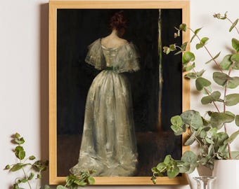 Moody Portrait Woman Painting, Vintage Dark Academia Woman Art, Vintage Poster, Victorian Portrait,  Woman Portrait, Victorian Lady Art
