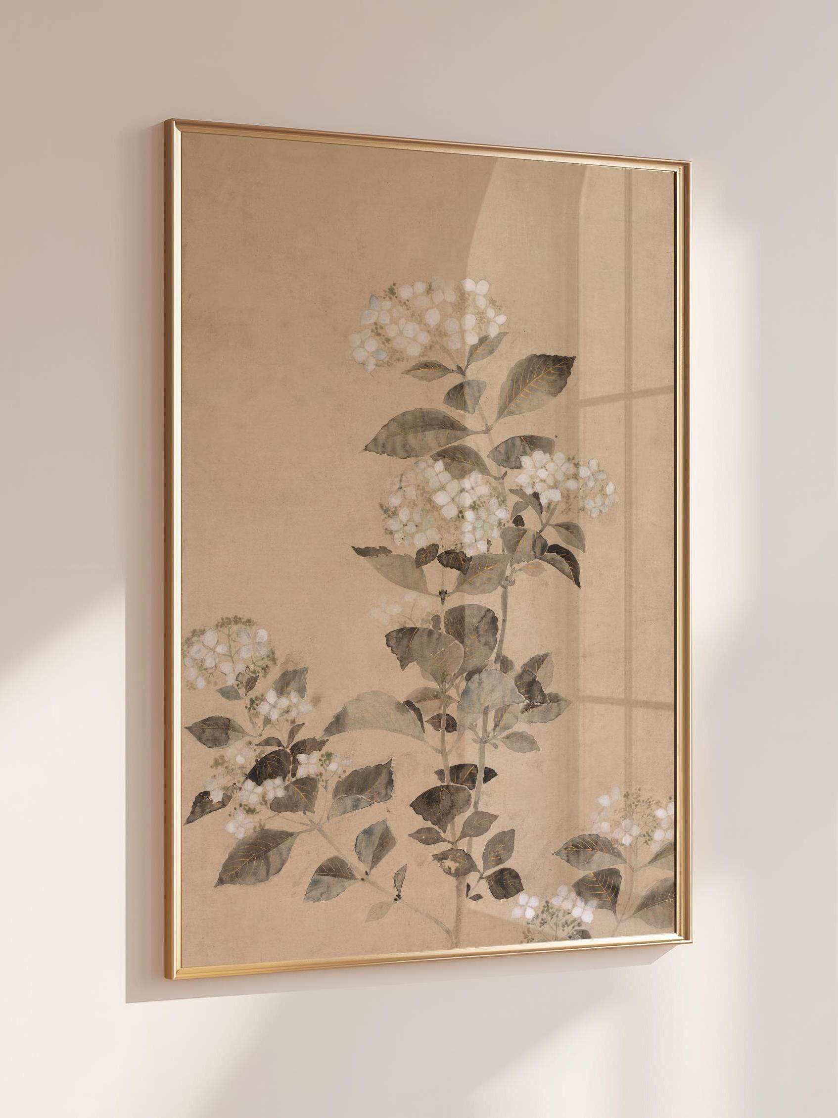 Beige Chinoiserie Floral Print: Vintage Botanical Wall Art
