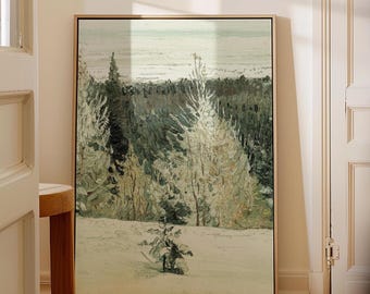 Vintage Winter Forest Painting: Snowy Landscape Art Print