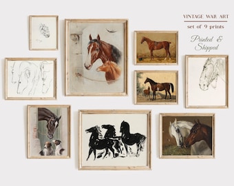 Vintage Horse Print Set, Equestrian Gallery Wall Art (Set of 9)