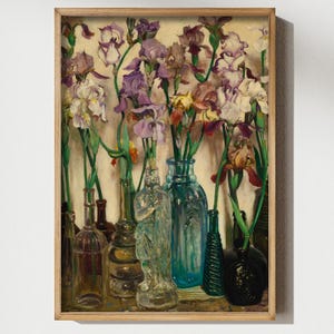 Detailed view of a vintage flower still life art print based on Frederick Judd Waugh’s 1922 Rum Row painting. The reproduction captures the depth, balance, and historic charm of early American fine art, making it an ideal decorative print for traditional, rustic, or vintage home interiors.