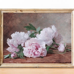 Pink Peonies Painting, Vintage Flower Still Life Painting, Peonies Wall Art, Pink Peony Print, Peony Flower, Vintage Peony, Pink Wall Art