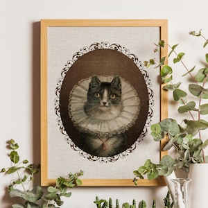 Funny Cat Portrait Vintage Print: Cottagecore Wall Art