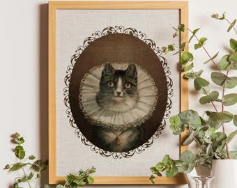 Funny Cat Portrait Vintage Print: Cottagecore Wall Art