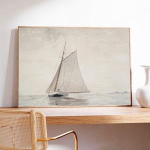 Vintage Sailboat Painting Coastal Wall Art, Nautical Wall Art, Vintage Home Decor, Printed Wall Art, Beach House Decor, Seaside Wall Art