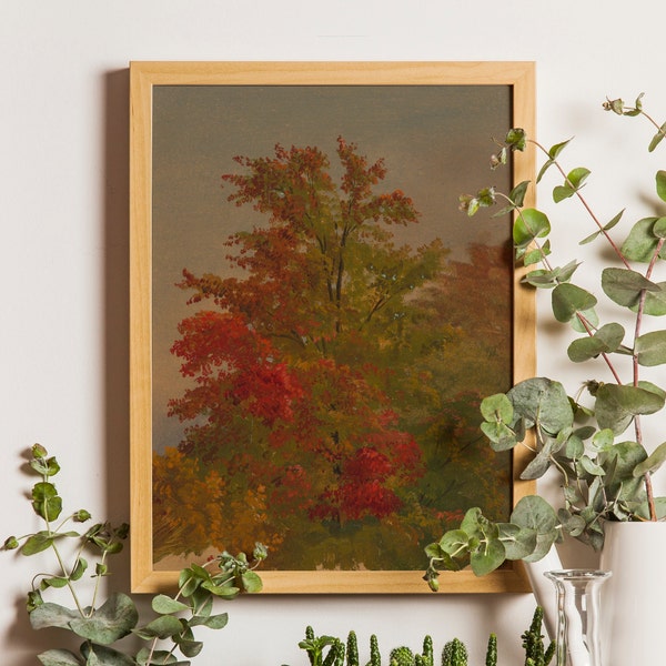 Moody Fall Landscape, Warm Tone Autumn Wall Decor, Autumn Print, Autumn Tree Print, Rustic Autumn Painting, Autumn Art, Vintage Fall Art