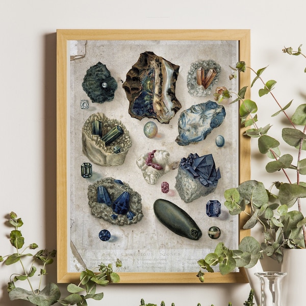 Edelsteine Print, Edelsteine Print, Kristall Stil, Vintage Mineral Poster, Edelstein Wandkunst, Geologie Geschenk, Boho Chic, Vintage Mineralien