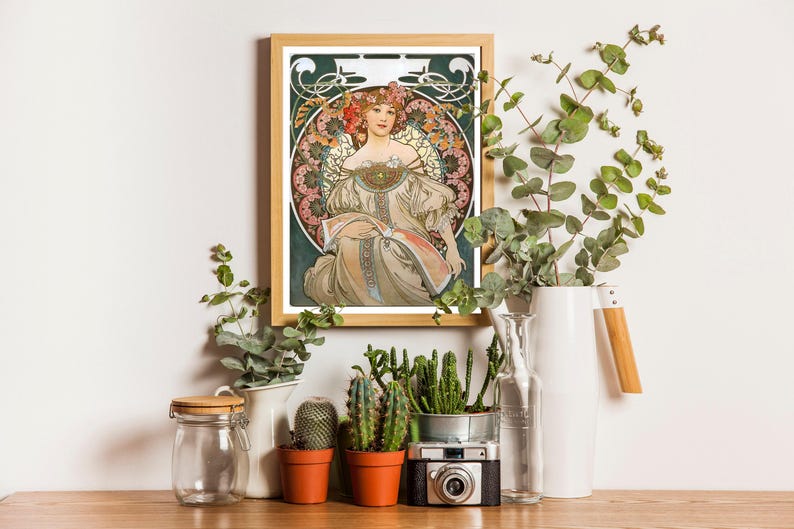 Alphonse Mucha Print, Alphonse Mucha Poster, Bohemian Print, Mucha Wall Art, Art Nouveau Poster, Retro Print, Retro Wall Art, Bohemian decor image 2