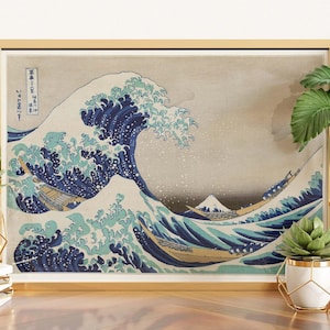 Hokusai Wave Print, Japanese Art Reproduction, Vintage Poster, Blue Decor