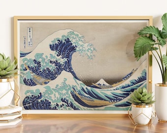 Hokusai Wave Print, Japanese Art Reproduction, Vintage Poster, Blue Decor
