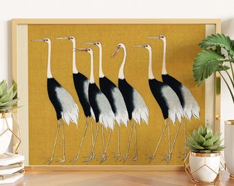 Japanese Woodblock Print: Red Crown Cranes by Ogata Korin, Japanese Wall Art