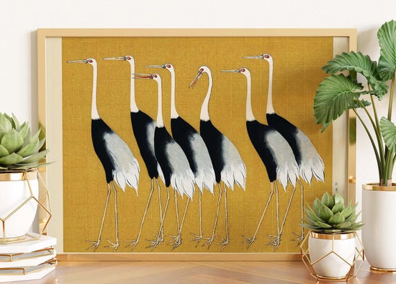 日本画 うるし 漆画 「グランドキャニオン」 1983 白翁作 Japanese Woodblock Print: Red Crown Cranes by Ogata Korin