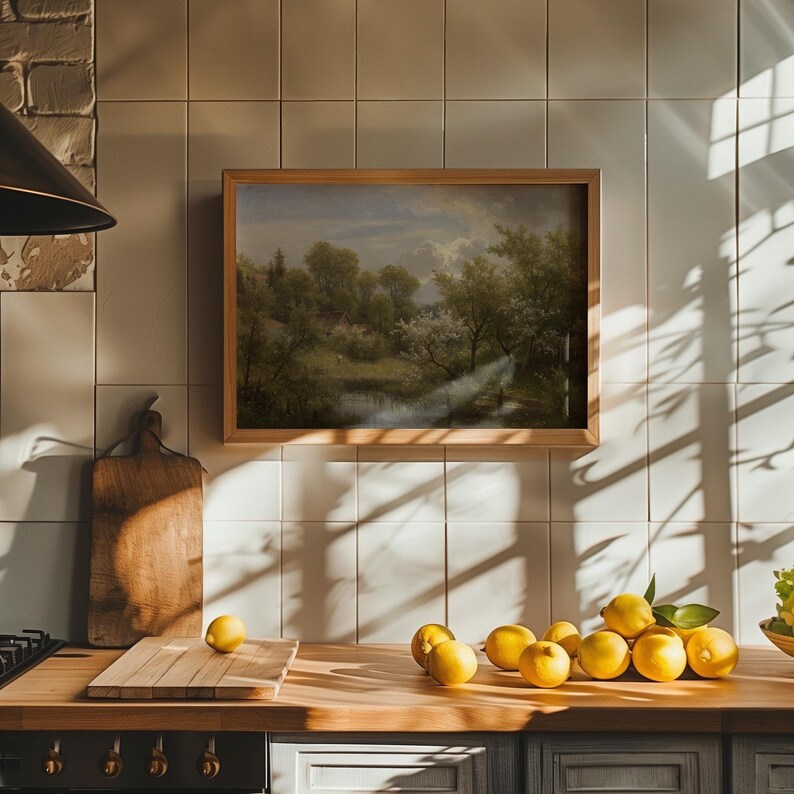Cottagecore Landscape Print: Vintage Countryside Painting, Green Wall ...