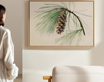 Pinecone Watercolor Art Print: Vintage Botanical Christmas Wall Decor